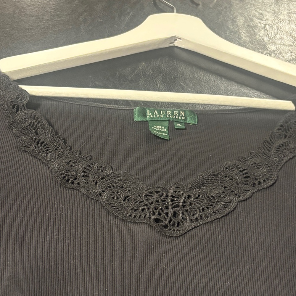 Ralph Lauren Lace Collar Black Long Sleeve Top - Picture 3 of 4